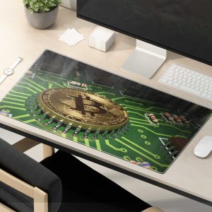 Radiant Orange Bitcoin Network Mouse Pad - Digital Gold Rush Desk Mat