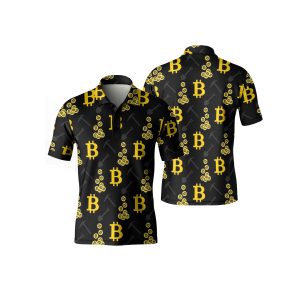 Bitcoin Mining Icons Polo Shirt - Crypto Miner Polyester Tee - High Quality Unisex