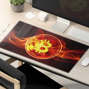 Dynamic Bitcoin On Fire Gaming Mouse Pad - Fiery Crypto Power Desk Mat