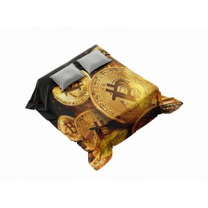 Golden Cipher Bitcoin Comforter - Futuristic Crypto Luxury