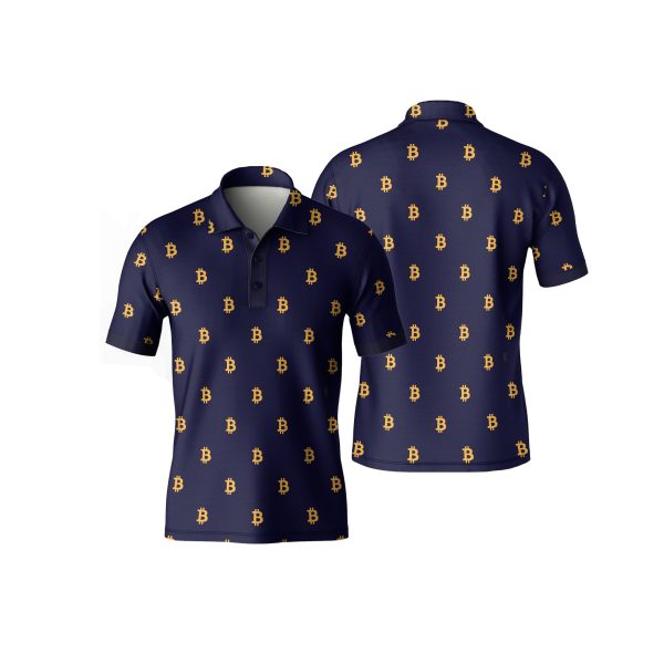 Seamless Pattern Sign Bitcoin Polo Shirt - Crypto Enthusiast Polyester Tee - High Quality Unisex
