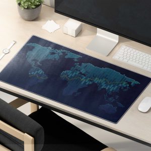 Global Network Dotted World Map Gaming Mouse Pad - Anti-slip Rubber Base & Stitched Edges