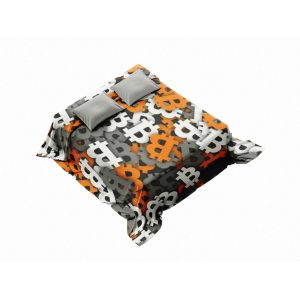 Dynamic Bitcoin Symbol Pattern Comforter - Orange, Gray & White Crypto Bedding
