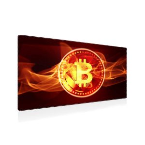 Dynamic Bitcoin On Fire Gaming Mouse Pad - Fiery Crypto Power Desk Mat