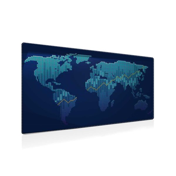 Global Network Dotted World Map Gaming Mouse Pad - Anti-slip Rubber Base & Stitched Edges