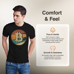 Retro Bitcoin T-Shirt - Vintage Sunset BTC Logo Tee - 100% Cotton
