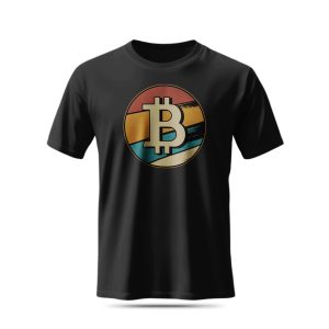 Retro Bitcoin T-Shirt - Vintage Sunset BTC Logo Tee - 100% Cotton