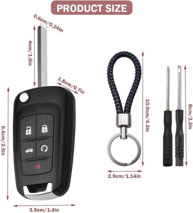 Key Fob Case Replacement 5 Button For Chevy Cruze Camaro Impala Equinox Gmc Terrain Buick Regal Lacrosse 2010 2011 2012 2013 2014 2015 2016 2017 Keyless Entry Remote Control Car Key Fob Shell - 2 Pack - Image 4