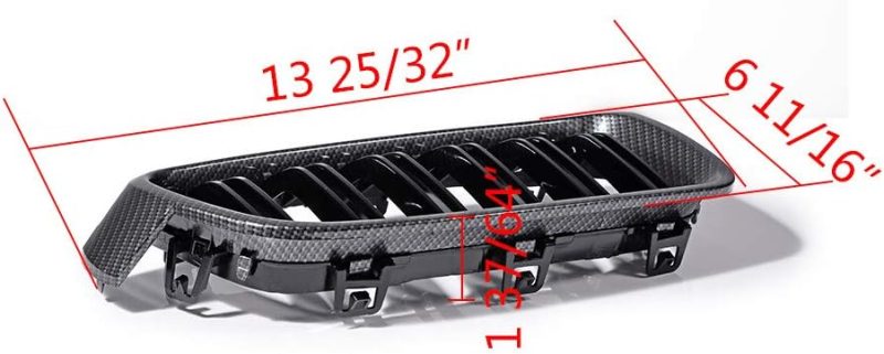 Amopa 2X Wing Rearview Caps Side Mirror Cover + 2X Dual Line Front Bumper Kidney Grille Grill Glossy Black Carbon Fiber Compatible With Bmw F30 3-Series Sedan And F31 3-Series Wagon 2012-2018 - Image 2