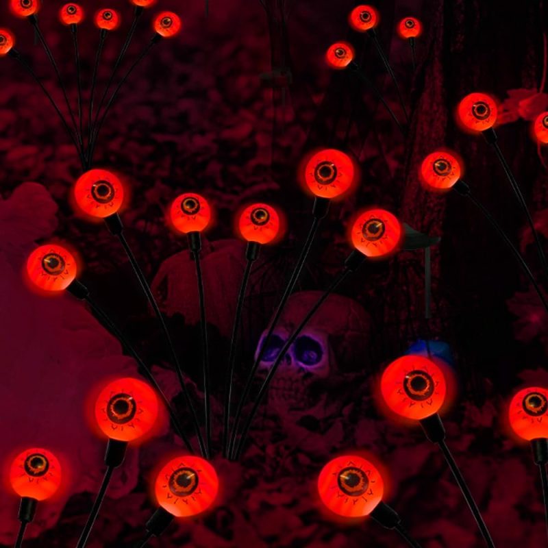 Outdoor Halloween Decorations Solar Spooky Lights-12Led Scary Eyeballs Swaying Firefly Light With Magic Party Garden Decor,Solar Halloween Path Lights for Grave Cemetery,Ghost Decor 2Pack Orange - Image 2