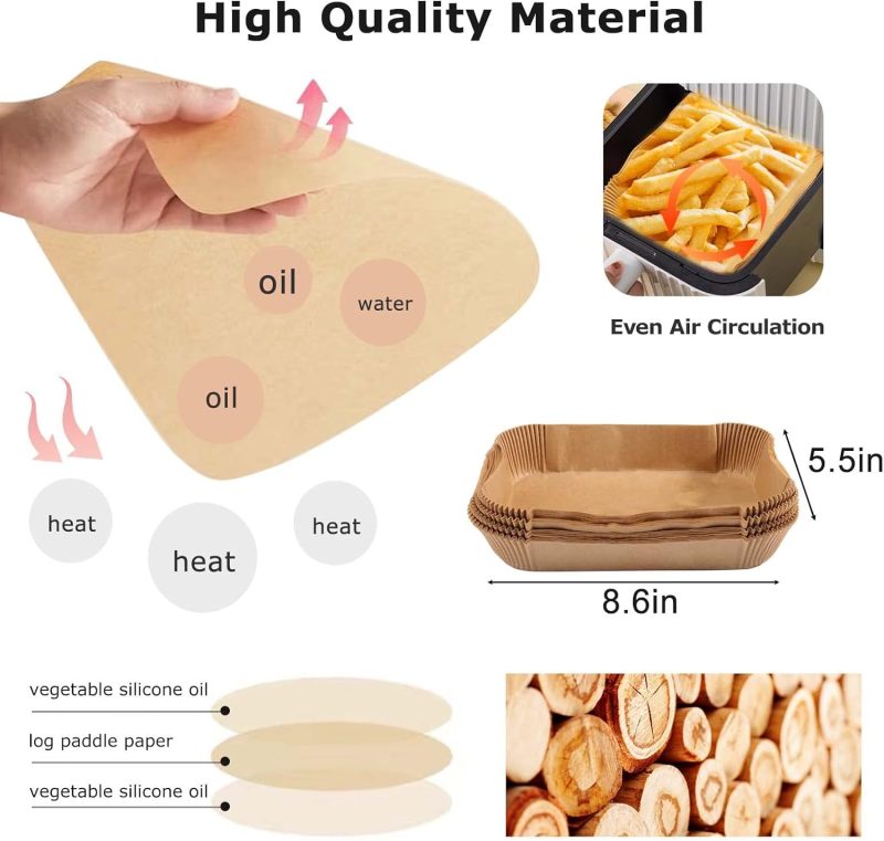 100Pcs Air Fryer Baking Paper Rectangular - Airfryer Baking Liners For Ninja Foodi Dualzone 2-Basket Airfryers Dz201 - Image 2