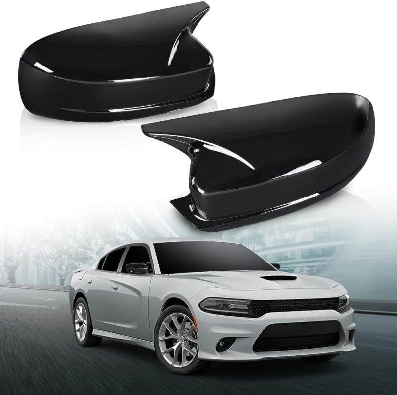 Lqi Rear View Mirror Cover Cap Shell Left And Right Side Compatible With Dodge Charger Srt 2015-2023 Black - Image 2