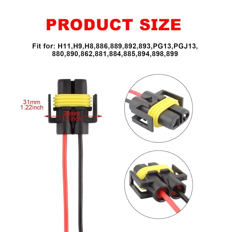 H11 H8 Wiring Harness With Tinned Copper & Teflon Jacket - Headlight Fog Light Pigtail Connector Plug Kit - Image 3