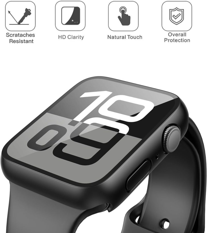 Misxi 2 Pack Tempered Glass Case Compatible for Apple Watch Series 11 (2025) Series 10 46mm, Hard PC Screen Protector Overall Protection Ultra-Thin Lightweight Scratch-Resistant Cover for iWatch, Black - Image 2