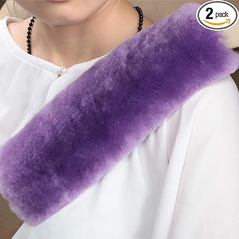 Ogland 2 Pack Natural Fur Comfort Auto Authentic Sheepskin Car Seat Belt Pads For Adults