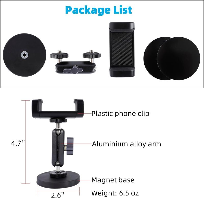Gym Magnetic Phone Holder Mount With 360° Adjustable Dual Ballhead Magic Arm - Image 5