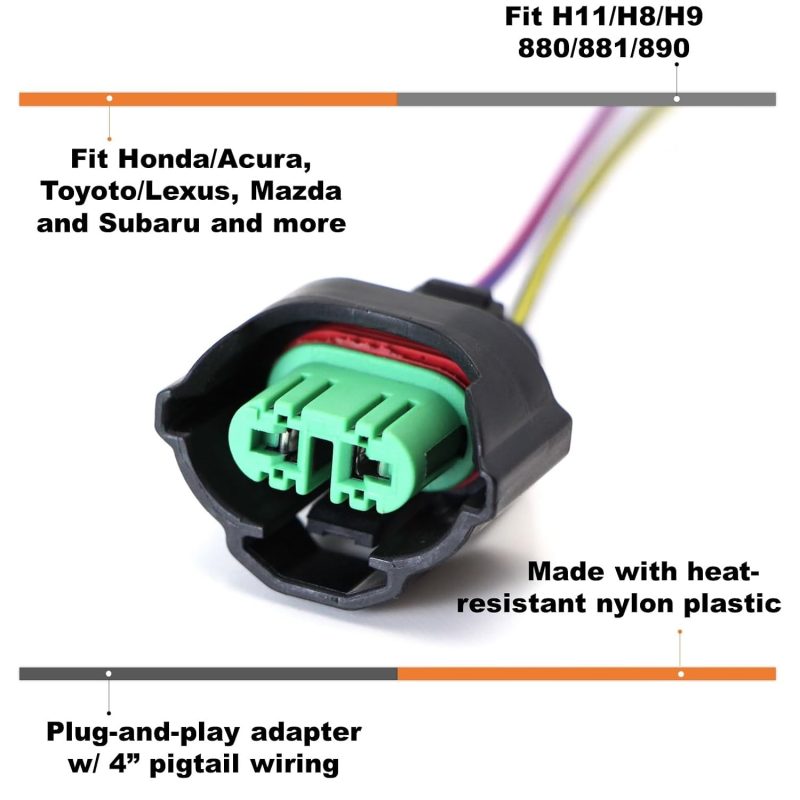 Ijdmtoy Oem H11 H8 Female Adapters Wiring Harness Sockets W/ 4-Inch Wire Pigtails Compatible With Front Light Or Fog Lights Use - Image 2