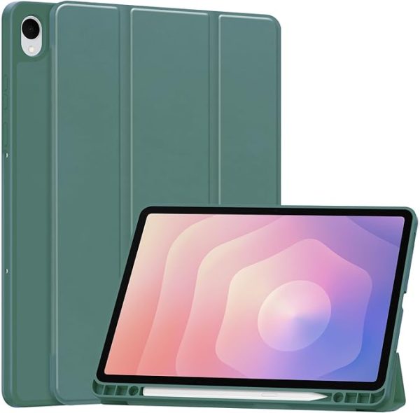 S11 Case for Samsung Galaxy Tab S11 (11-inch) 2025 Model SM-X730/SM-X736B Matte TPU Folio Smart Cover with Built-in Pen Slot Adjustable Kickstand Shockproof Protective Case -Dark Green