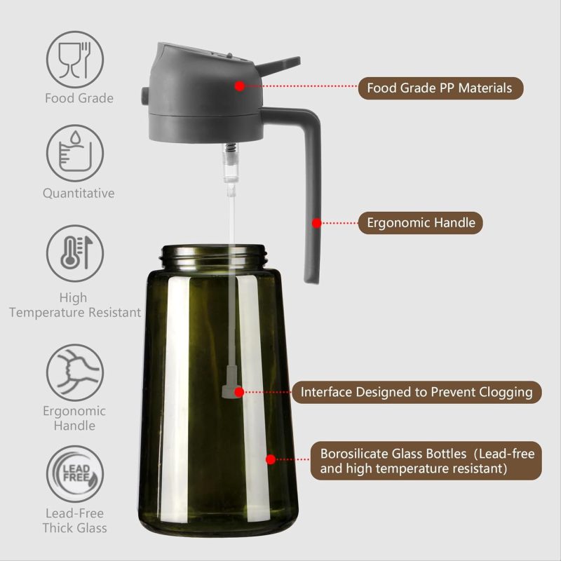 2Pcs Olive Oil Dispenser And Oil Sprayer – 16Oz/470Ml Glass Light-Proof Oil Pourer For Kitchen - Image 5