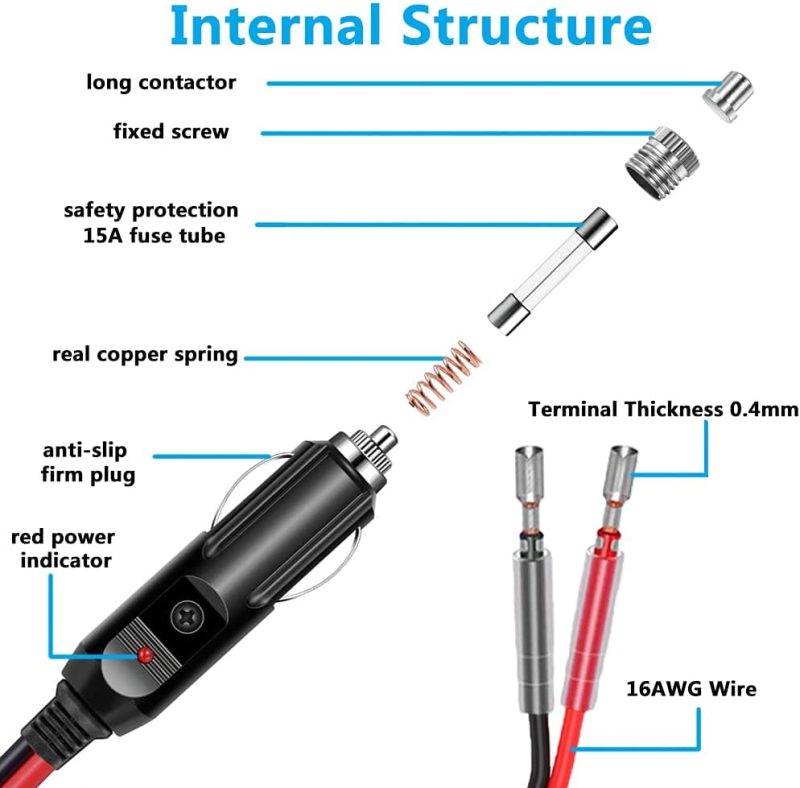 Holder 2 Pack 12V Fused Cigarette Lighter Male Plug With Leads & Led Light - Image 2