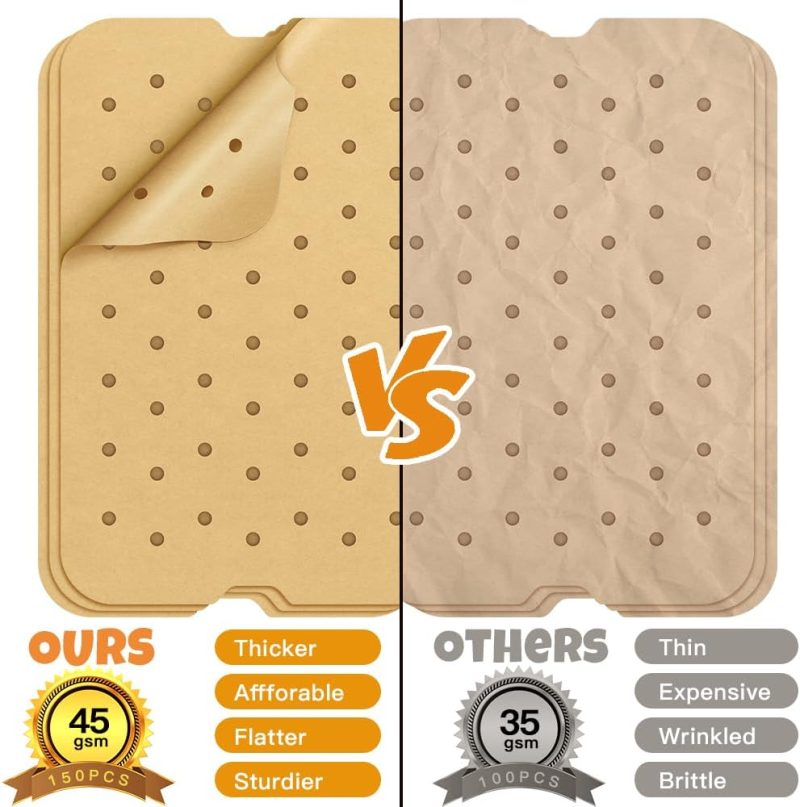 Air Fryer Liners Disposable For Ninja: 150Pcs Air Fryer Parchment Paper Liners For Ninja Foodi Smart Xl Fg551 6-In-1 Indoor Grill Accessories Perforated Rectangle Airfryer Liner Sheets - Image 5