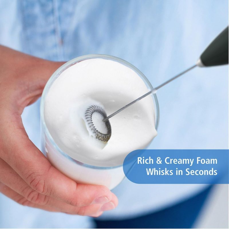 Battery Powered Milk Frother Handheld Wand – Portable Electric Drink Mixer With Stainless Steel Double Whisk & Stand For Coffee - Image 2