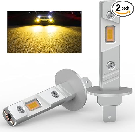 H1 Led Bulb 3000K Yellow Light Fog Lamps 1:1 Mini Size No Adapter Required Emc Fanless H1Ll Plug And Play 2Pcs