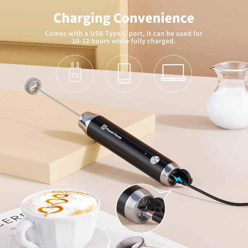 Maestri House Rechargeable Milk Frother With 3 Heads - Image 3