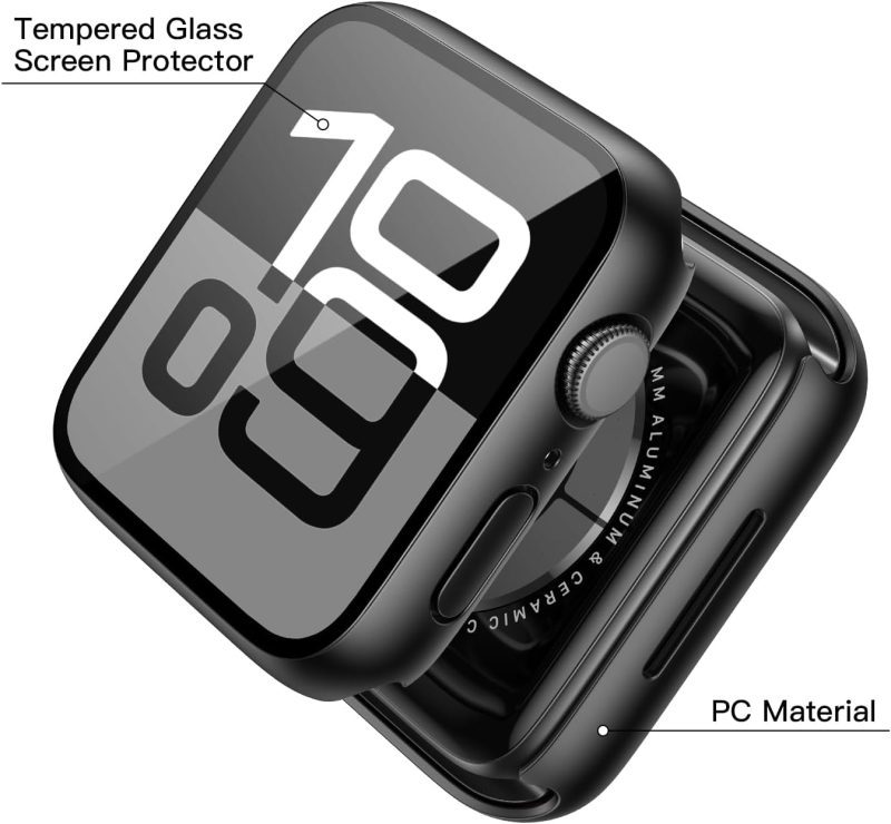 Misxi 2 Pack Tempered Glass Case Compatible for Apple Watch Series 11 (2025) Series 10 46mm, Hard PC Screen Protector Overall Protection Ultra-Thin Lightweight Scratch-Resistant Cover for iWatch, Black - Image 3