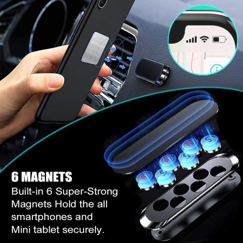 Salex Flat Magnetic Phone Mounts 4 Pack. Black Cell Phone Holder For Car Dashboard - Image 3