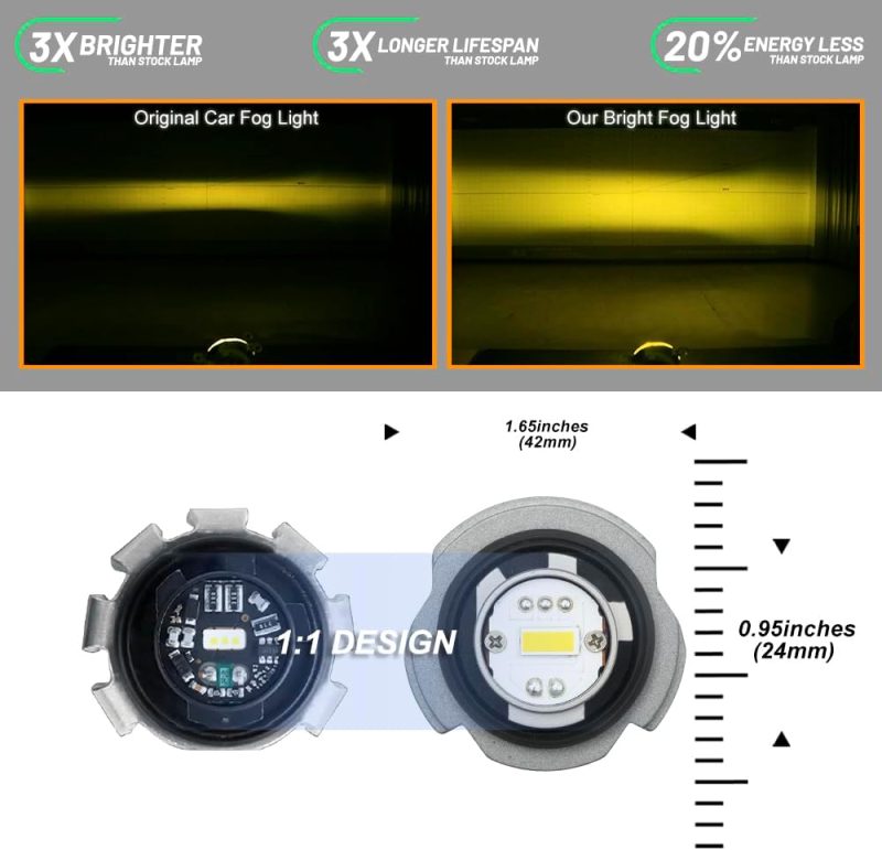 Nslumo L1B Led Front Fog Light Bulbs For 2020+ Hon'Da Civic Accord Cr-V Ridgeline Acura Integra Super Bright 9000Lm 3200K Yellow Canbus L1B L1 Led Fog Driving Lamp Bulb Assembly - Image 3