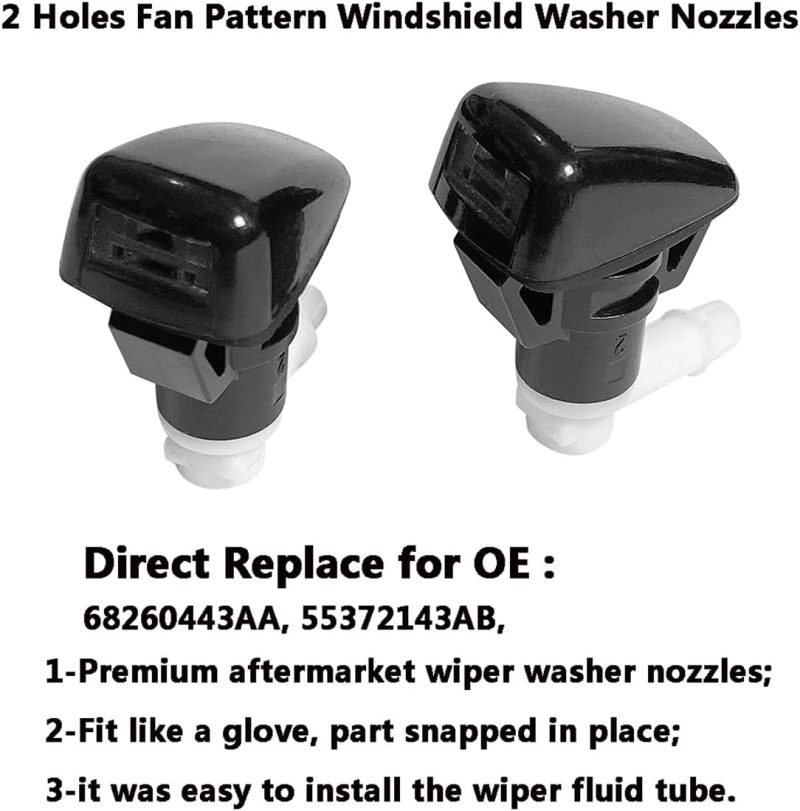 68260443Aa Premium Wiper Washer Nozzles Fit For 2011-2023 Jeep Grand Cherokee Wk2 Wl Windshield Washer Fluid Jet Nozzle | Easy To Install | 2 Pack - Image 2