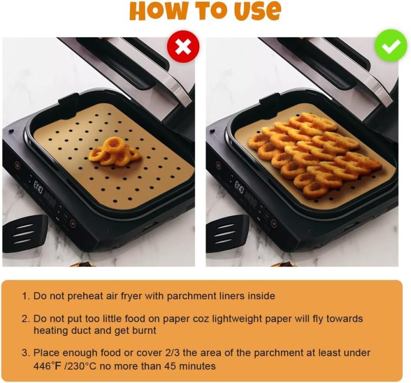 Air Fryer Liners Disposable For Ninja: 150Pcs Air Fryer Parchment Paper Liners For Ninja Foodi Smart Xl Fg551 6-In-1 Indoor Grill Accessories Perforated Rectangle Airfryer Liner Sheets - Image 6
