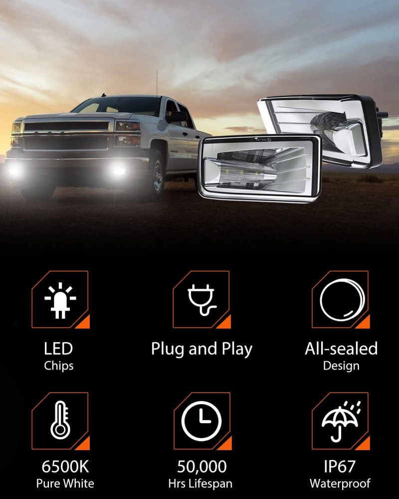 Bicyaco Led Fog Lights 5202 W/Bulbs Compatible With Silverado 1500 2500 3500 2008-2014/ Avalanche 2007-2011 / Suburban 2007-2014/ Tahoe 2007-2014/ Gmc 07-15 Sierra/Yukon W/Off-Road Package - Chrome - Image 6