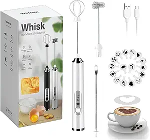 Rechargeable Milk Frother - 3-Speed Electric Handheld Coffee Mixer With 2 Whisks And Decoration Tool
