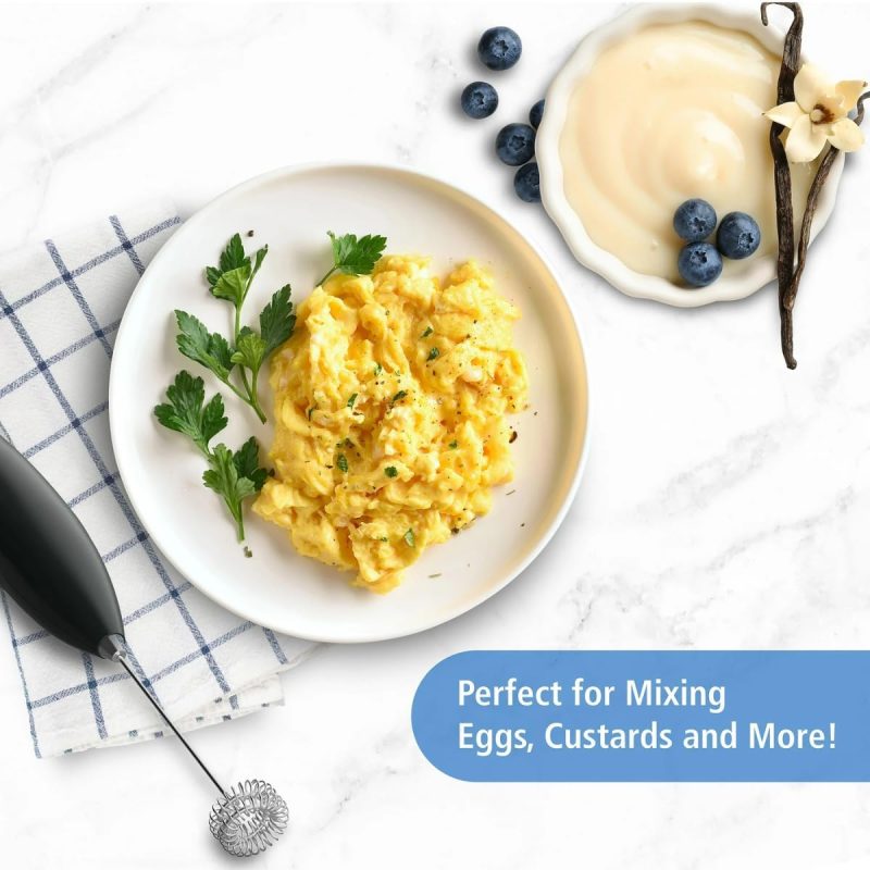 Battery Powered Milk Frother Handheld Wand – Portable Electric Drink Mixer With Stainless Steel Double Whisk & Stand For Coffee - Image 6