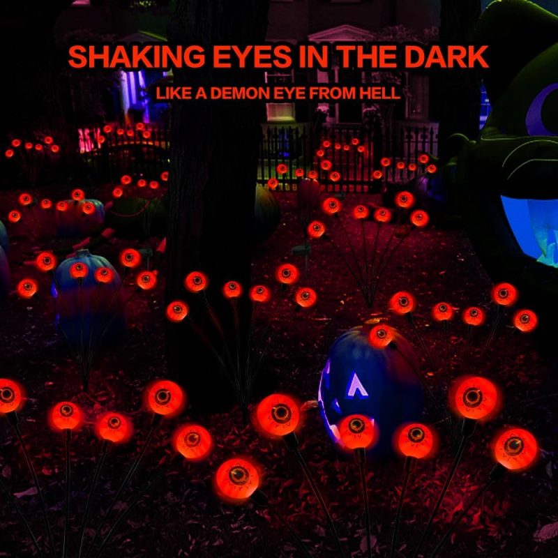 Outdoor Halloween Decorations Solar Spooky Lights-12Led Scary Eyeballs Swaying Firefly Light With Magic Party Garden Decor,Solar Halloween Path Lights for Grave Cemetery,Ghost Decor 2Pack Orange - Image 4