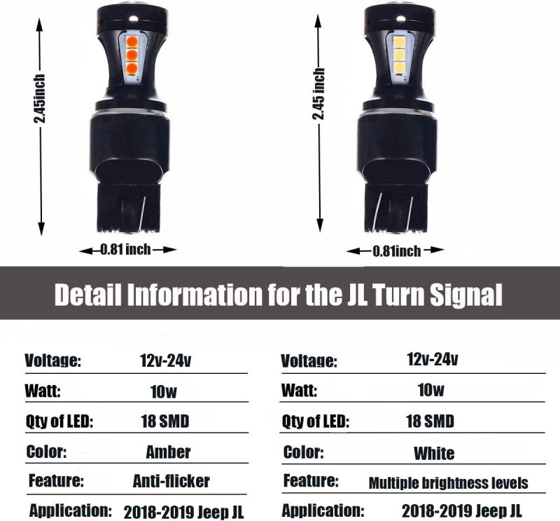 Turn Signal Drl Led For 2018-2025 Jl Wrangler Sahara & Rubicon 2020-2025 Gladiator Jt Rubicon Overland In White And Amber Pack Of 4 - Image 2