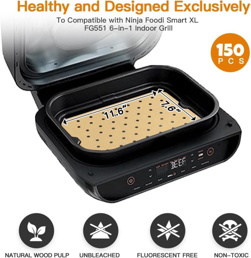 Air Fryer Liners Disposable For Ninja: 150Pcs Air Fryer Parchment Paper Liners For Ninja Foodi Smart Xl Fg551 6-In-1 Indoor Grill Accessories Perforated Rectangle Airfryer Liner Sheets - Image 2