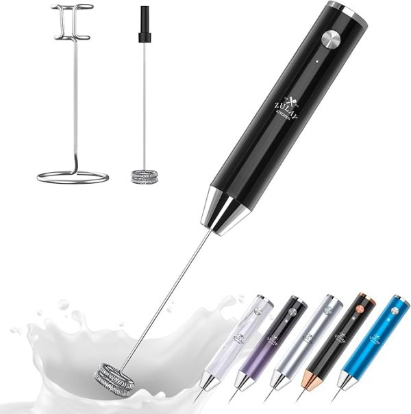 Zulay Kitchen Lux Electric Milk Frother Rechargeable Handheld - Powerful 2-Speed Motor