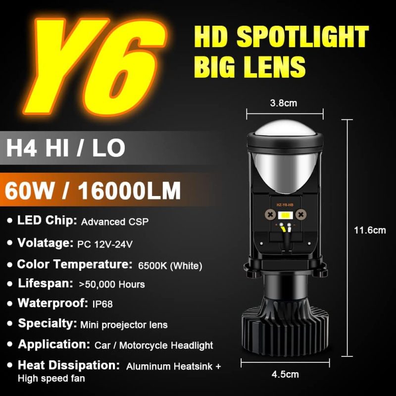 Ysy 2Pcs H4/9003/Hb2 Led Headlight Bulbs With Mini Projector Lens Canbus Hi/Lo Beam Solve Astigmatism Problem 16000Lumens Led Headlight Kit For Headlight Retrofits Or Fog Lamp Upgrade (Y6 - Image 2