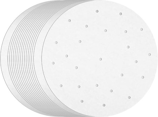 Juvale Disposable Air Fryer Liners - 10-Inch Round White 100-Pack - Perforated Parchment Paper Sheets For Dumplings