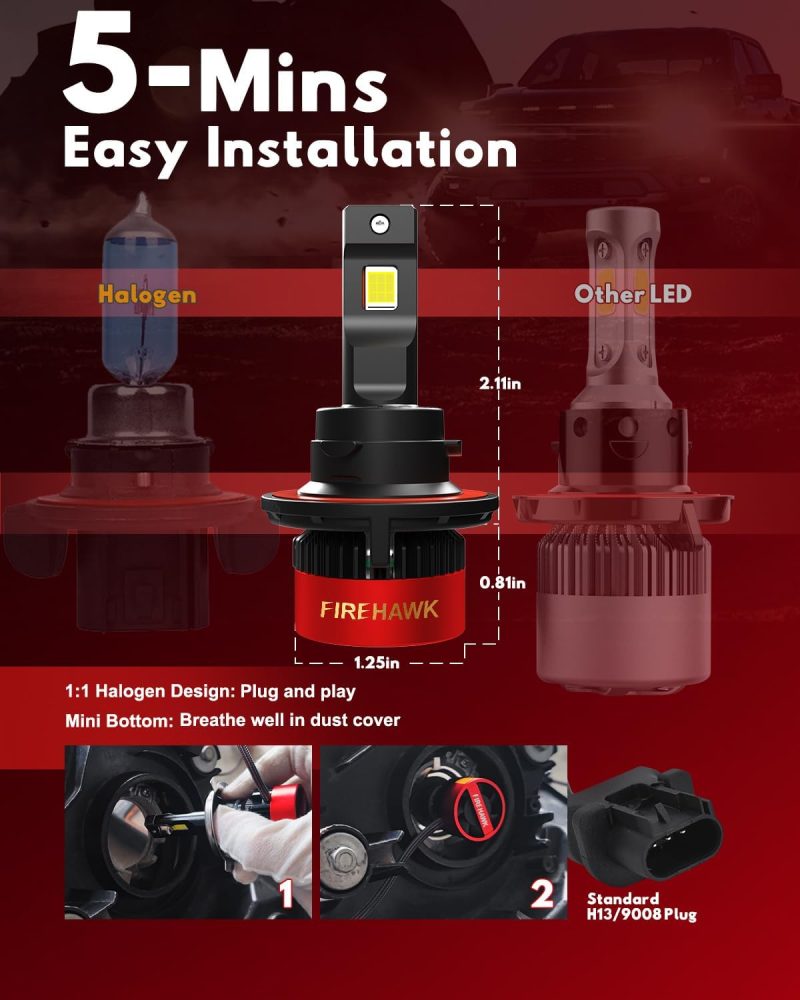Firehawk H13/9008 Bulbs 40000Lm Pure White 6000K Plug & Play Ip68 Waterproof Fog Light - Image 5