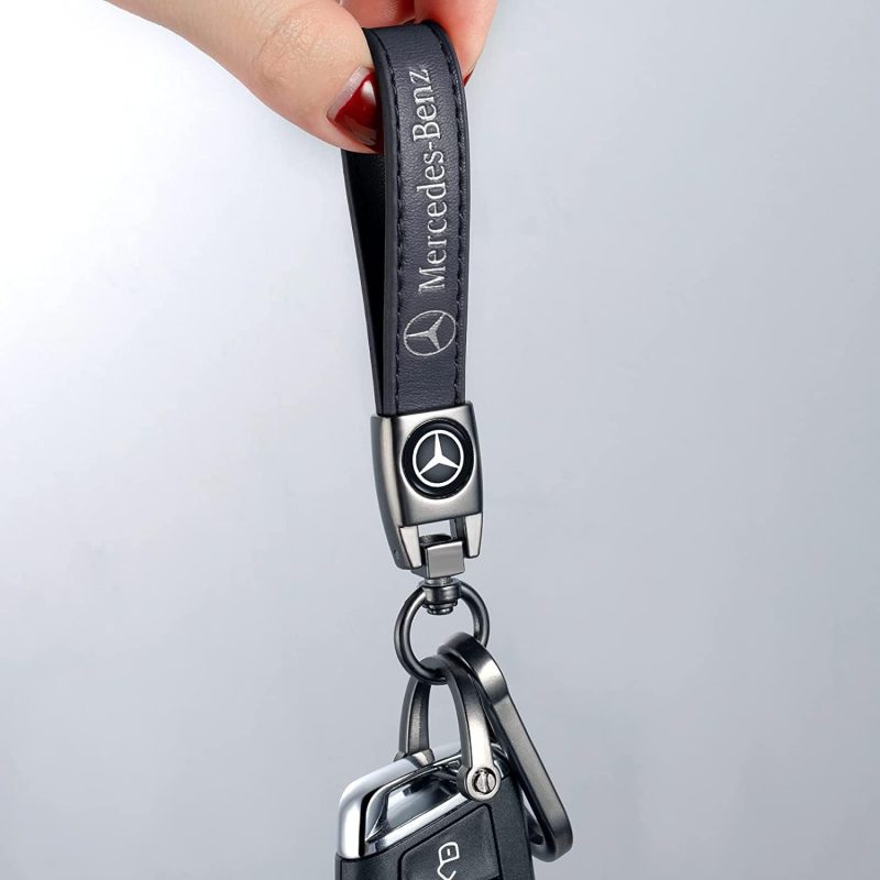 Genuine Leather Car Keychain Keyring Keychain Accessories Family Present(Black) - Image 3