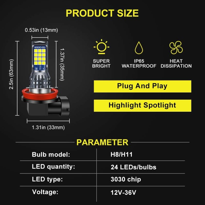 2Pcs H8 H9 H11 Led Green Lemon Fog Light Bulbs - Image 2