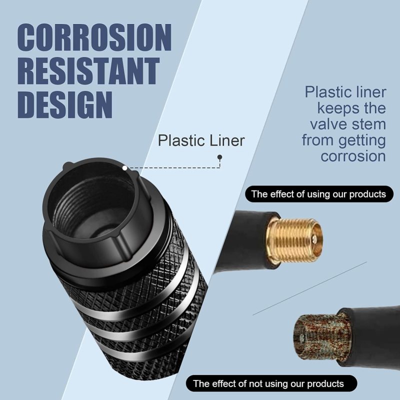Tire Valve Stem Cap Cover - (5 Pack) Tire Air Caps Metal With Plastic Liner Corrosion Resistant Leak-Proof For Car Truck Motorcycle Suv And Bike Black - Image 2