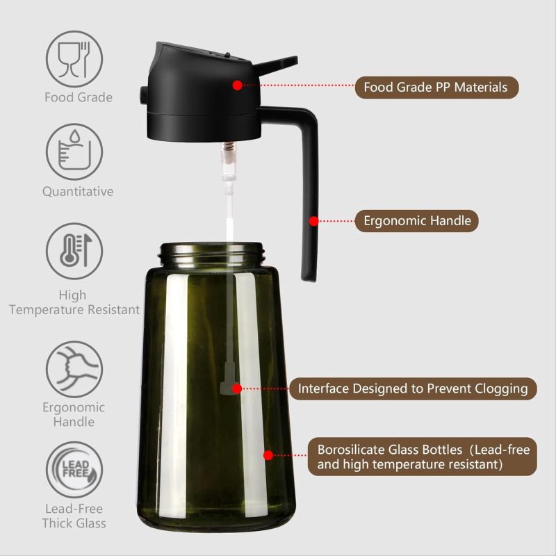 2Pcs Olive Oil Dispenser And Oil Sprayer – 16Oz/470Ml Glass Light-Proof Oil Pourer For Kitchen - Image 5