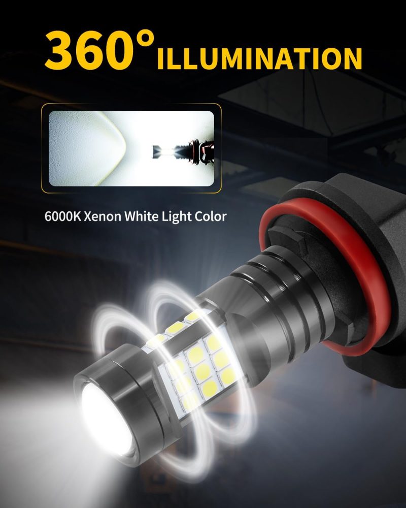 6000K Xenon White H11 H8 Led Fog Lights Bulb Replacement Compatible With 2006 2007 2008 2009 2010 2011 2012 2013 2014 2015 Honda Accord - Image 4