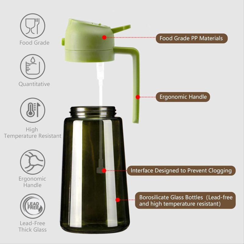 2Pcs Olive Oil Dispenser And Oil Sprayer – 16Oz/470Ml Glass Light-Proof Oil Pourer For Kitchen - Image 5