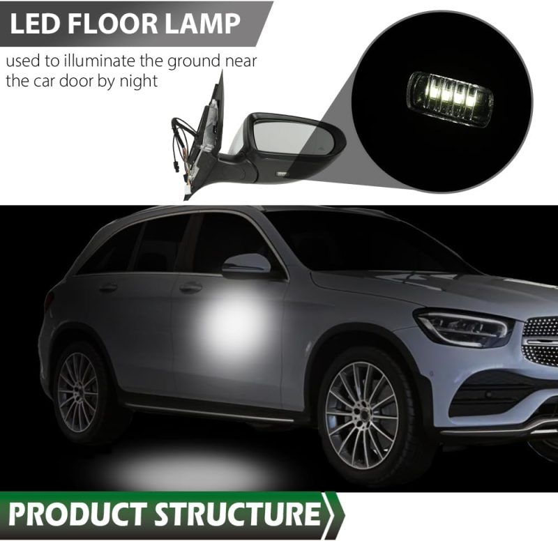 Lqi Right Passenger Side Mirror Power Signal Light Puddle Blind Spot Compatible With Benz X253 Class Glc300 Glc350 2016-2021 White - Image 6